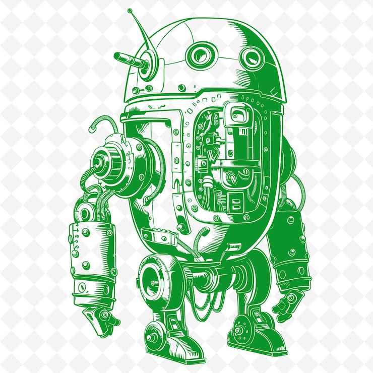 PSD un robot verde con le parole " lg " su di esso
