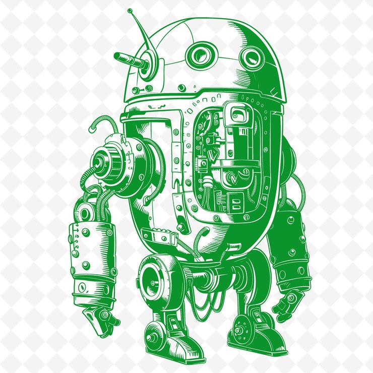 PSD un robot verde con le parole " lg " su di esso