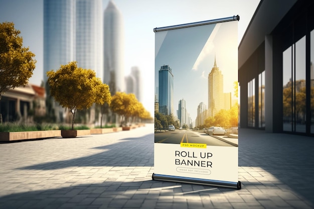 Un roll up banner su una strada cittadina