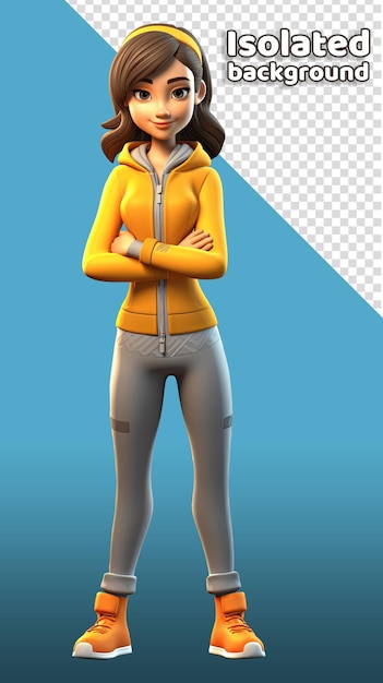 Un sano fitness trainer personaggio 3D che indossa un vestito di allenamento Sfondo isolato