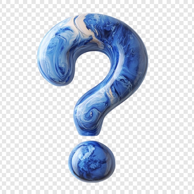 Un segno d'interrogazione di marmo blu con un disegno vorticoso un rendering 3D di un simbolo di segno d' interrogazione intrigante e stimolante