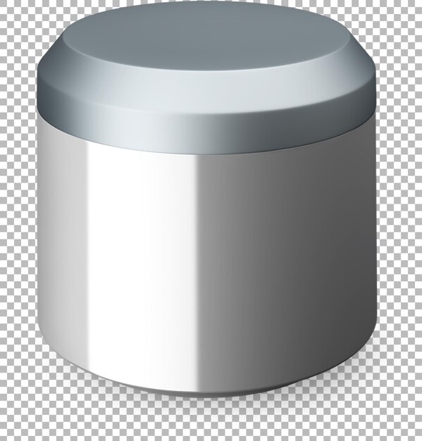 Un semplice contenitore cilindrico con un coperchio metallico probabilmente utilizzato per lo stoccaggio o l'imballaggio