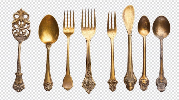Un set di eleganti forchette di ottone in stile vintage perfette per migliorare la decorazione della tavola e l'esperienza di cena in modo elegante