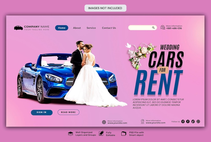 PSD un sito web per un matrimonio chiamato wedding rent