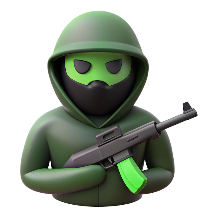 PSD un soldato verde con una pistola verde sulla faccia