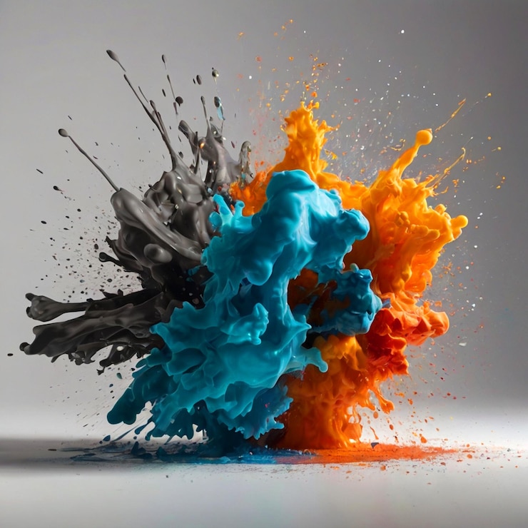 PSD un splash di colore arancione e blu è colorato arancione e arancione
