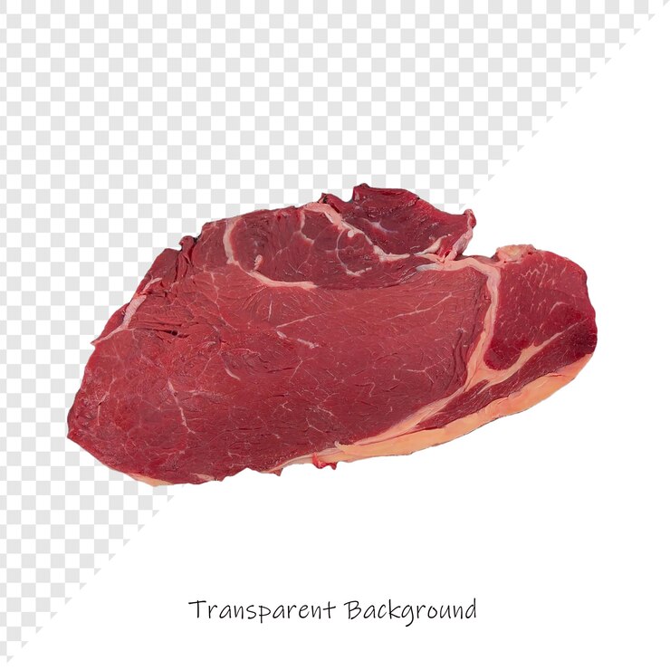 PSD un taglio di carne o di manzo è mostrato su uno sfondo trasparente