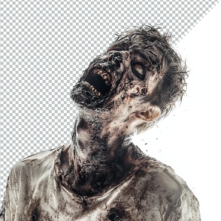 PSD un terrificante concetto di horror zombie con il terrore scatenato su uno sfondo trasparente brillante dread unleashed scary zombie horror concept su sfondo transparente