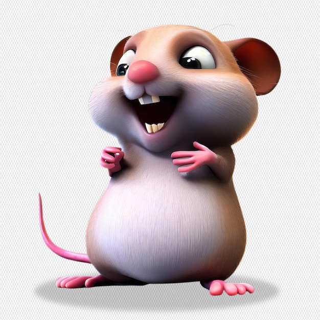 Un topo con un naso rosa ed è in piedi davanti a uno sfondo bianco