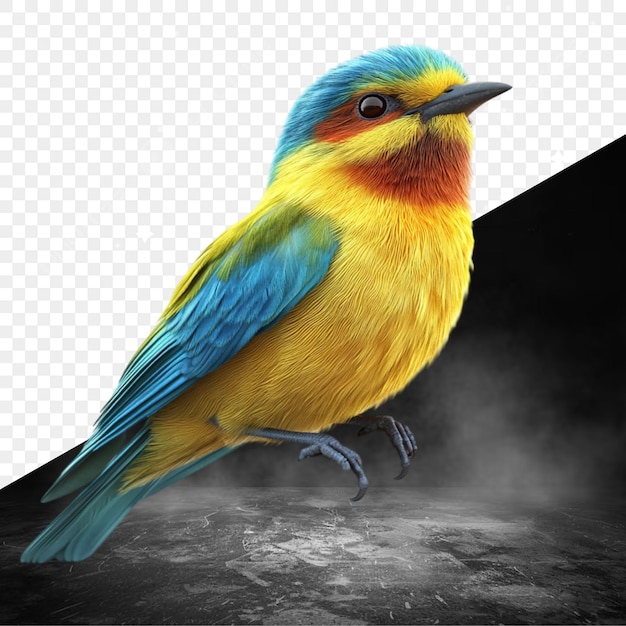 un uccello colorato è seduto su uno sfondo nero con uno sfondo bianco