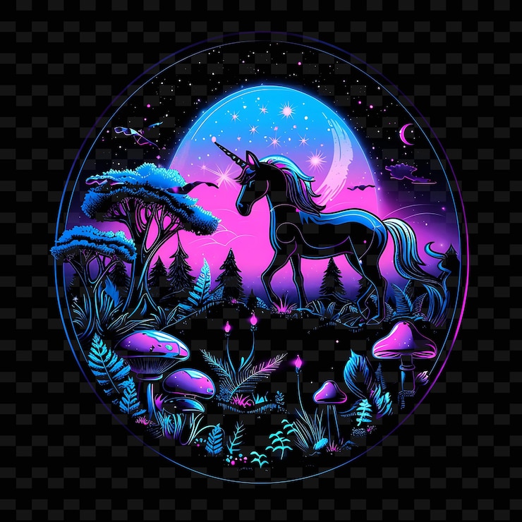 PSD un unicorno è nel cielo notturno ed è dipinto con uno sfondo viola
