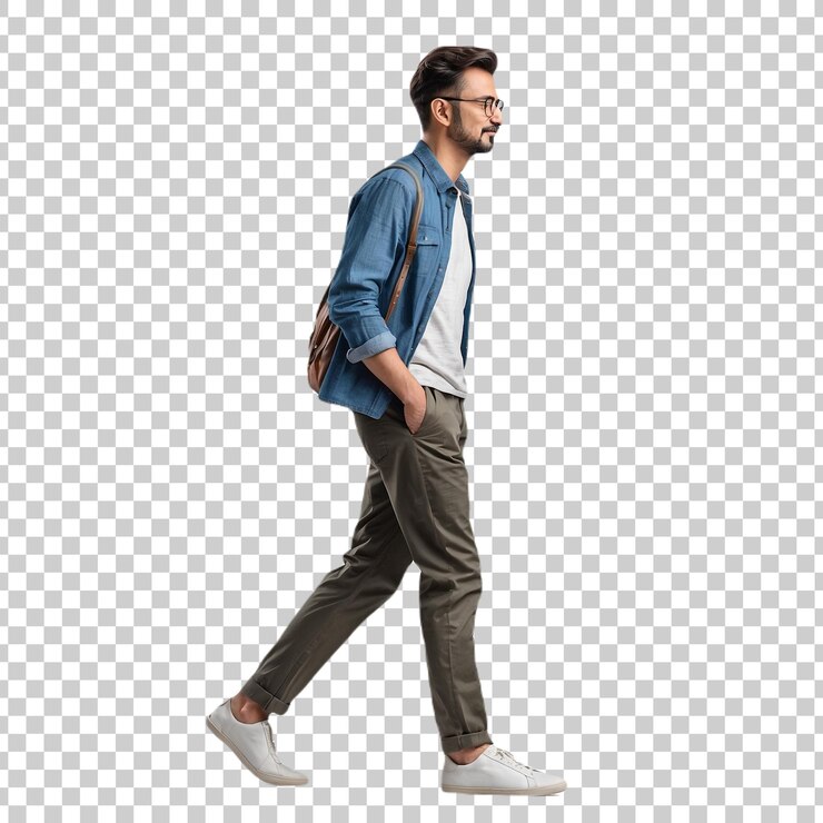 PSD un uomo che indossa una giacca blu e una camicia blu sta camminando