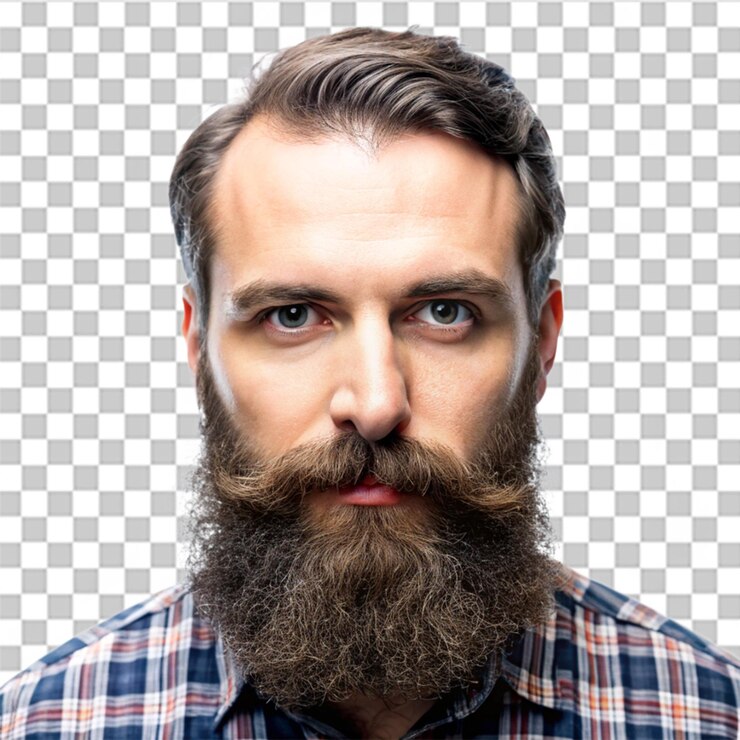 PSD un uomo con la barba e i baffi che guarda la telecamera isolata sullo sfondo bianco