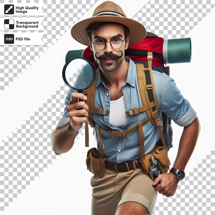 PSD un uomo con la barba e i baffi che porta una lente d'ingrandimento