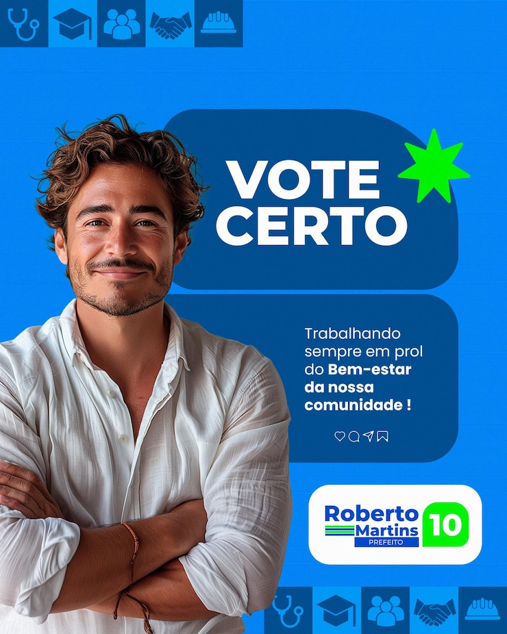 PSD un uomo con le braccia incrociate di fronte a uno sfondo blu con le parole vote de vote