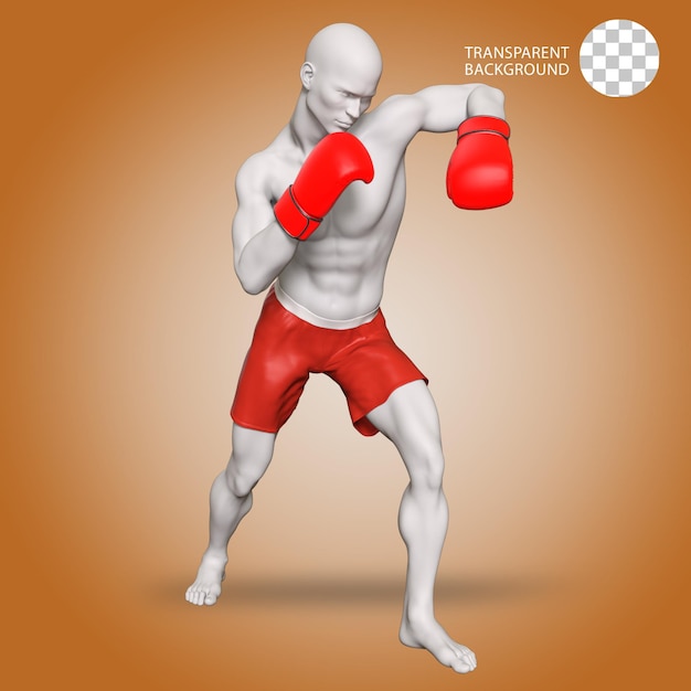 un uomo con un guanto da boxe posa isolato illustrazione renderizzata 3D