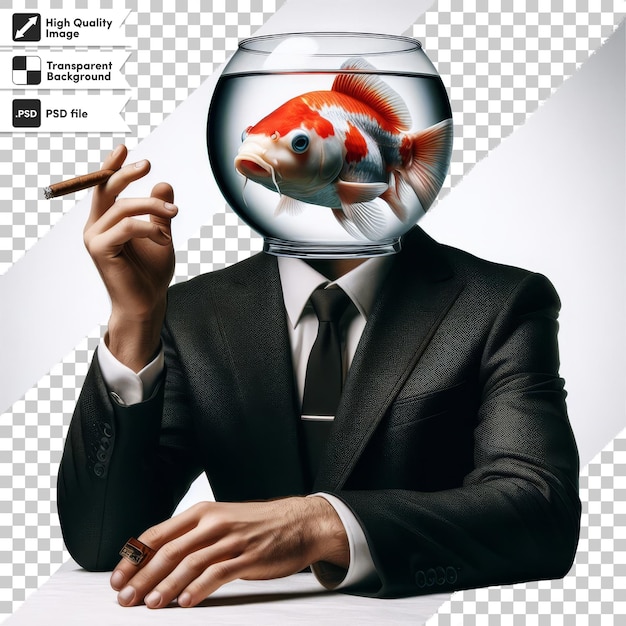un uomo con un pesce in una bolla che dice "sono un pesce rosso"