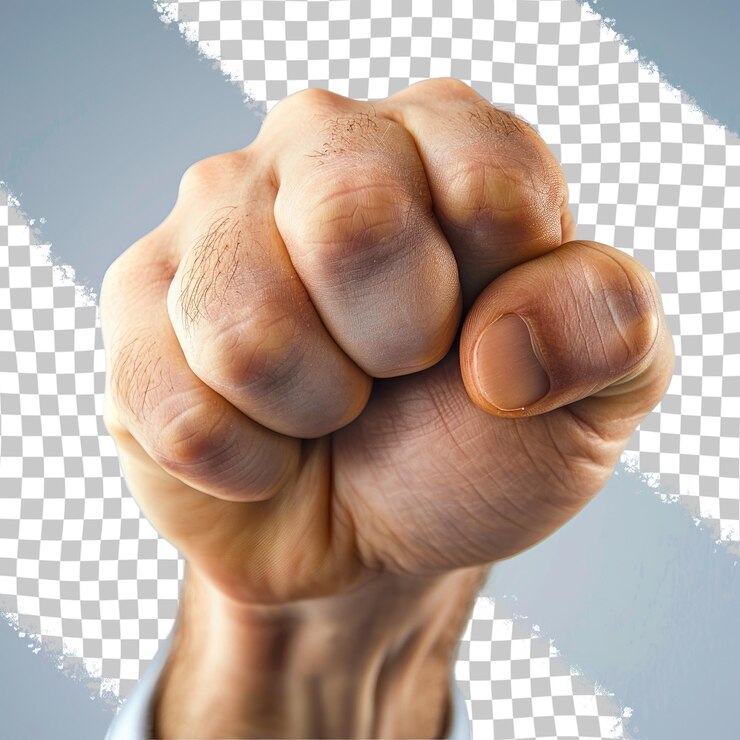 PSD un uomo con un pugno che dice ok sulla mano sinistra
