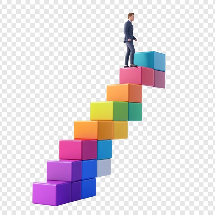 PSD un uomo d'affari che sale le colorate scale del successo