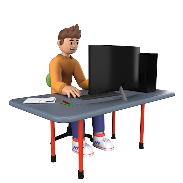 un uomo si siede a una scrivania con una tastiera di computer