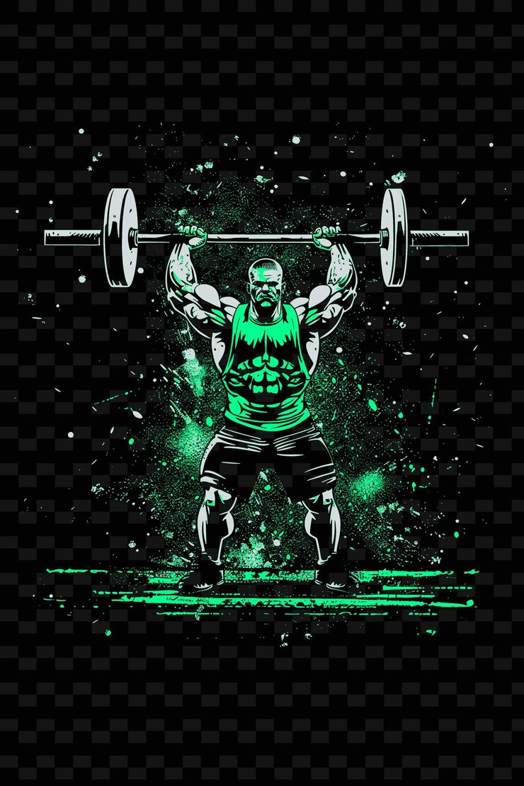 PSD un uomo solleva una barra con le parole bodybuilder sul retro
