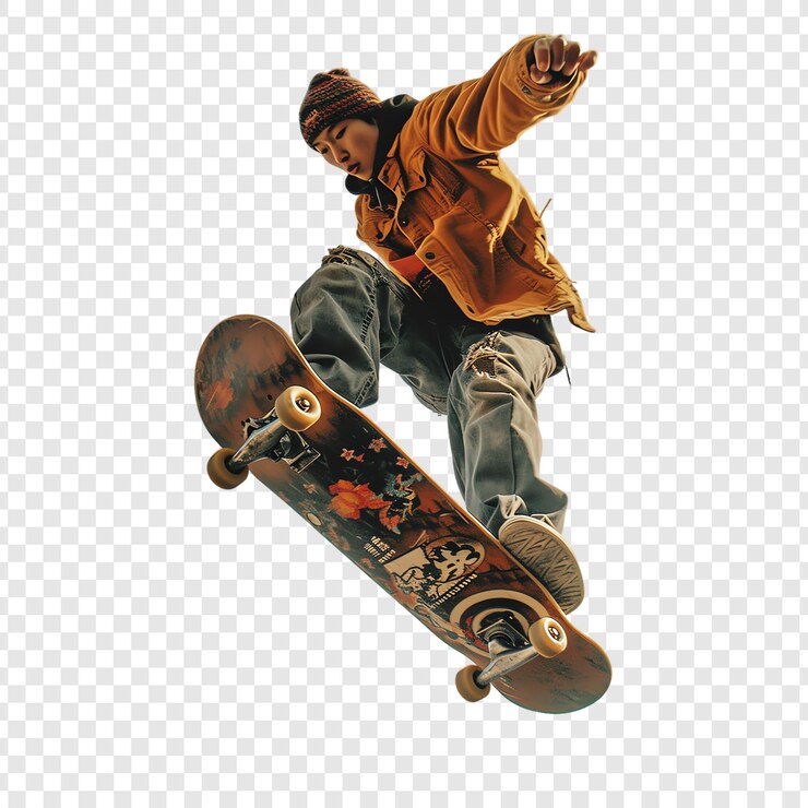 PSD un uomo su uno skateboard con la parola tp in basso
