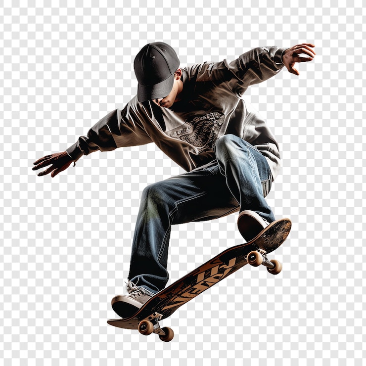 PSD un uomo su uno skateboard con un cappello su di esso