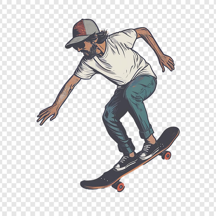 PSD un uomo su uno skateboard con un cappello