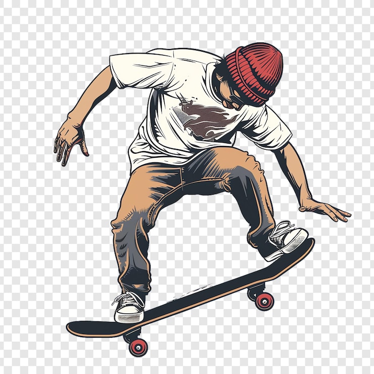 PSD un uomo su uno skateboard con una camicia bianca che dice t-shirt