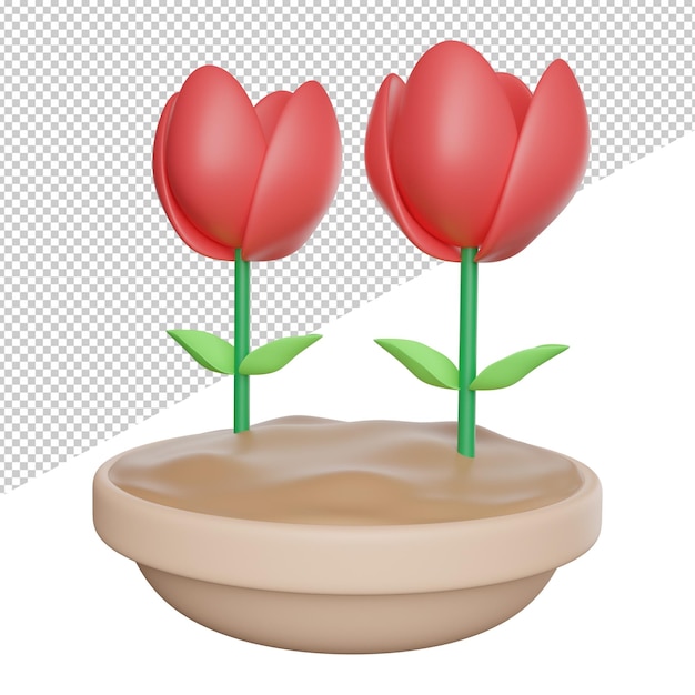 Un vaso di fiori con due tulipani rossi al centro.