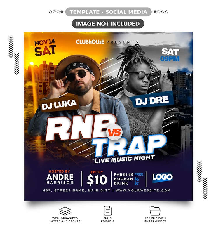 PSD un volantino per un evento di dj e trap.