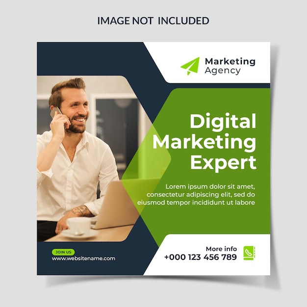 Un volantino verde e nero per esperti di marketing digitale.
