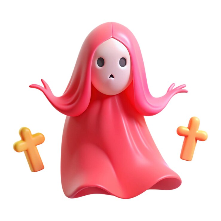 PSD una bambola rosa con un mantello rosa e tre piccole croci