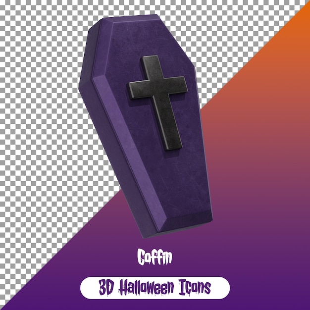 Una bara nera e dorata con la croce in cima Decorazione di Halloween 3D PNG Iconica di Halloween Isolata PSD