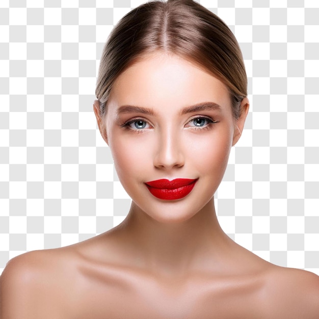Una bella donna con la pelle perfetta e il rossetto rosso.