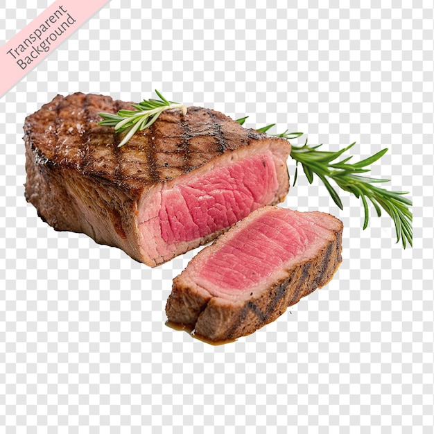 una bistecca con un ananas e una bottiglia di rosmarino sull'etichetta