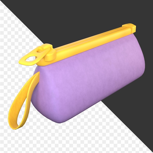 una borsa viola con una maniglia gialla è distesa sul suo lato