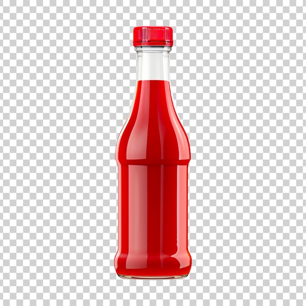 Una bottiglia di salsa di pomodoro rossa su uno sfondo trasparente