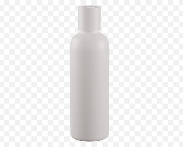 Una bottiglia di shampoo bianca con un tappo bianco in cima.
