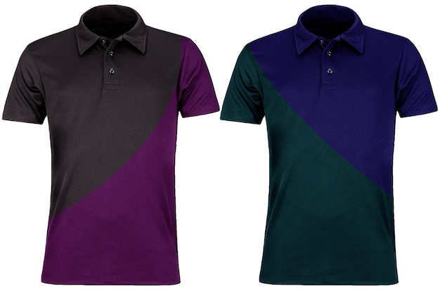 una camicia polo viola e viola con una striscia verde sulla parte anteriore