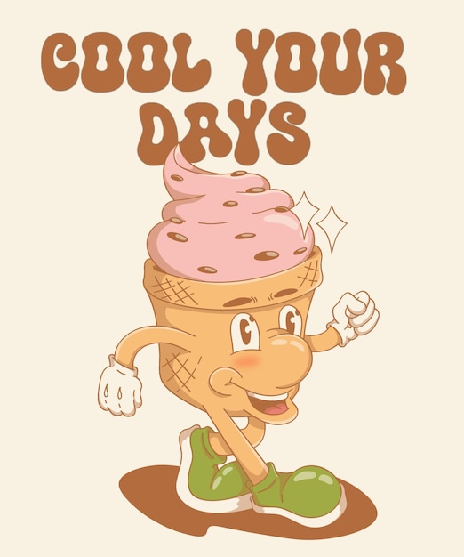 una caricatura di un cartoon di gelati carino che è felice ogni giorno