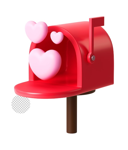 una cassetta postale rossa con dei cuori e un cuore rosso in cima