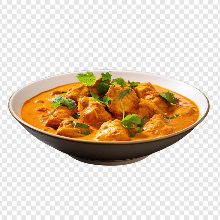 PSD una ciotola di cibo con un piatto bianco che dice curry di pollo