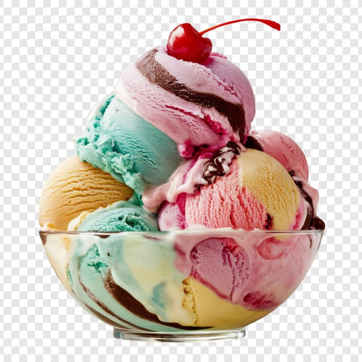 Una ciotola di gelato su uno sfondo trasparente