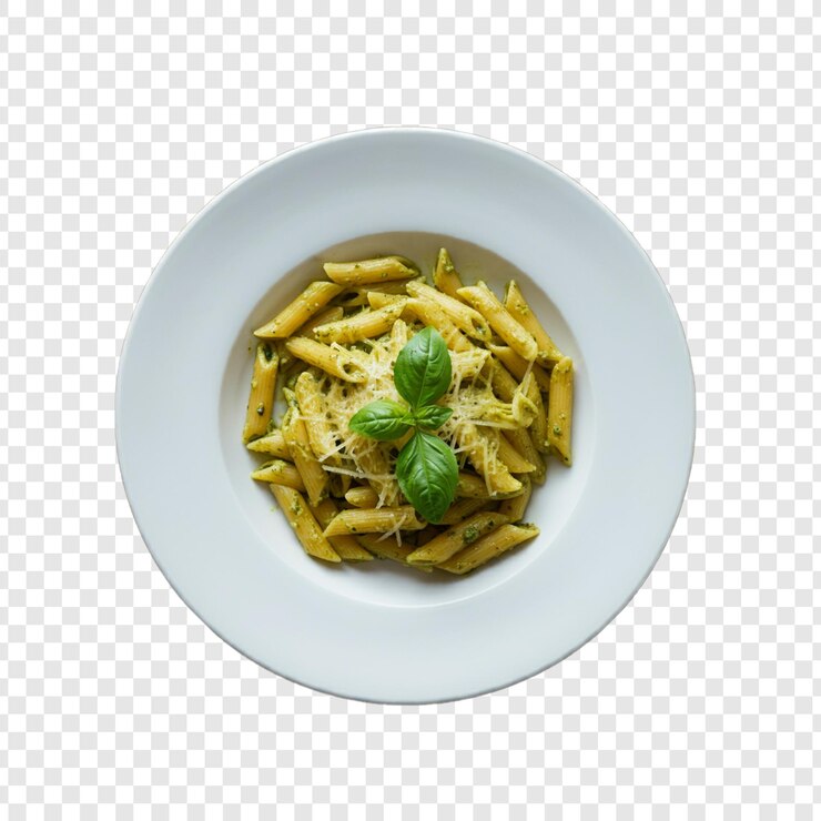 PSD una ciotola di pasta con un piatto bianco con una foglia verde