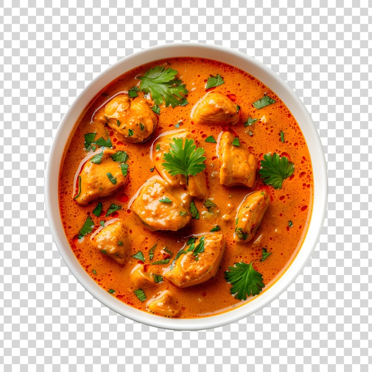 PSD una ciotola di tikka curry di pollo con salsa su uno sfondo trasparente