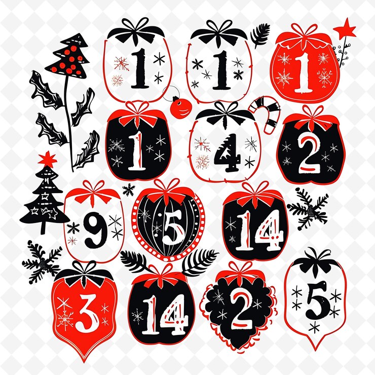 PSD una collezione di decorazioni natalizie tra cui una che dice il numero 1