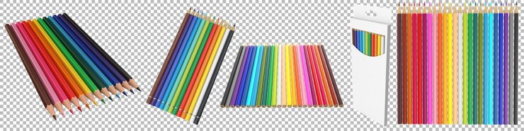 PSD una collezione di matite colorate disposte in vari stili che mostrano tonalità vibranti per l'arte e la creatività