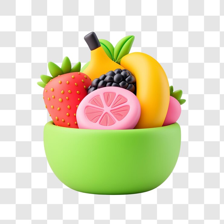 PSD una colorata ciotola di frutta con elementi di prodotti freschi