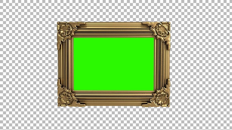 PSD una cornice dorata decorativa con uno schermo verde ideale per l'inserimento di immagini o video personalizzati